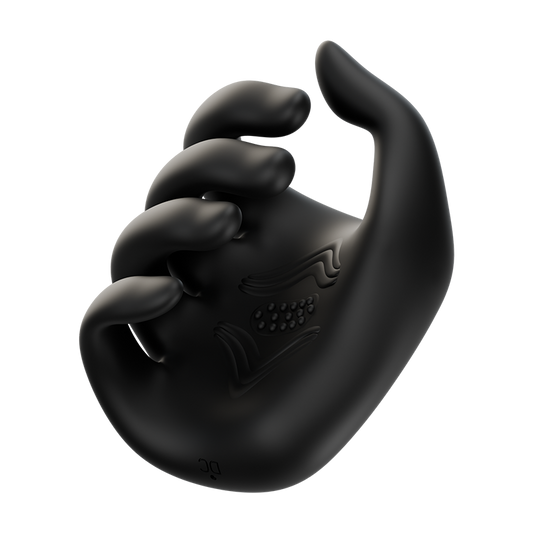 Black silicone hand-shaped male masturbator on transparent background