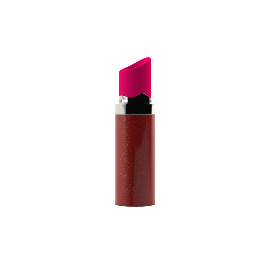 Lipstick-inspire clit sucker vibrator with pink color and brown body on a white background